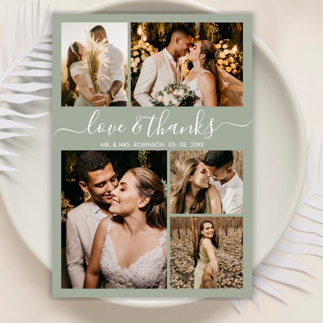 Budget Photo Collage Green Wedding Thank You Flyer (Creator Uploaded)