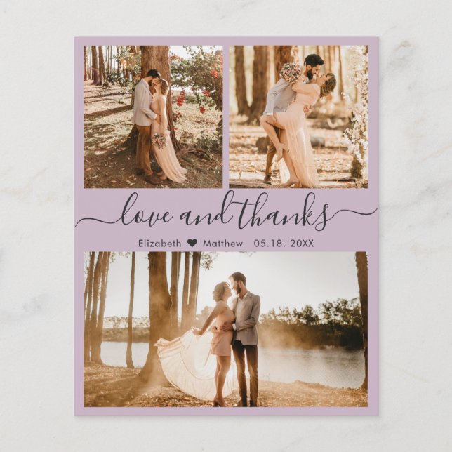 Budget Photo Collage Lilac Wedding Thank You Flyer (Front)