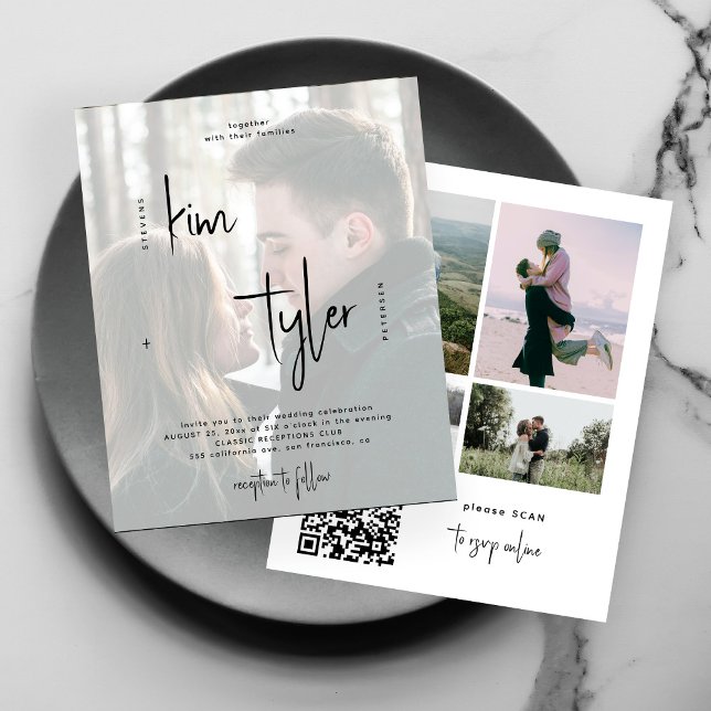 Budget photo collage QR CODE wedding Invitation (Creator Uploaded)