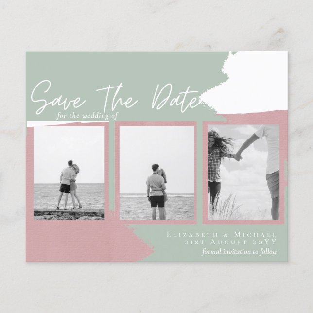 BUDGET Photo Collage Save Date Modern Abstract (Front)