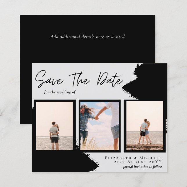 BUDGET Photo Collage Save Date Wedding Modern (Front/Back)