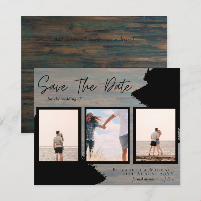 BUDGET Photo Collage Save Date Wedding Modern (Front/Back)