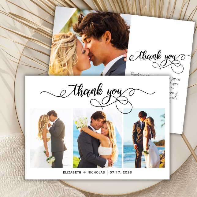 Budget Photo Collage Script Wedding Thank You Card (Creator Uploaded)