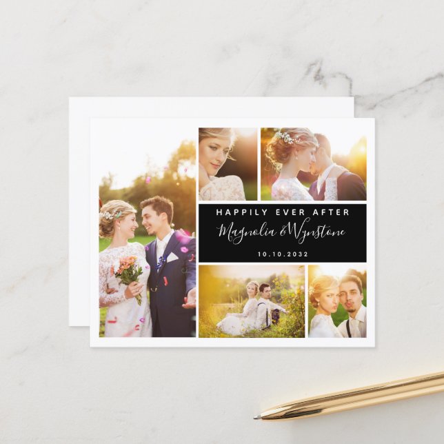 Budget Photo Collage Wedding Thank You Card (Front/Back In Situ)