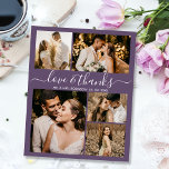 Budget Photo Collage Wedding Thank You Mauve Flyer<br><div class="desc">Budget Elegant Dusty Mauve Purple Wedding 5 Photo Collage Thank You personalised affordable low budget flyer. Modern wedding thank you template featuring five (5) photo on the front and one (1) photo on the back. On the front of paper "Love and thanks" typography script in a swirly hand lettered font...</div>