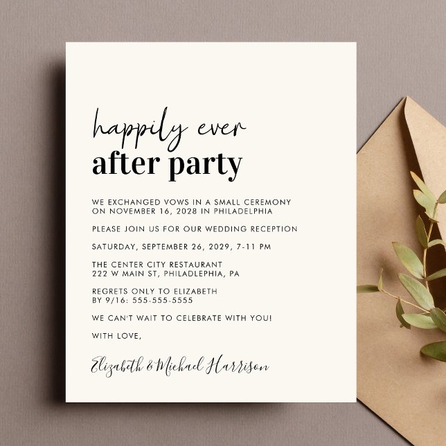 Budget Photo Cream Wedding Reception Invitation (A chic budget-friendly Happily Ever After Party invitation for your wedding celebration)