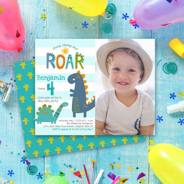 Budget Photo Cute Dinosaur Boy Birthday Invitation (Creator Uploaded)