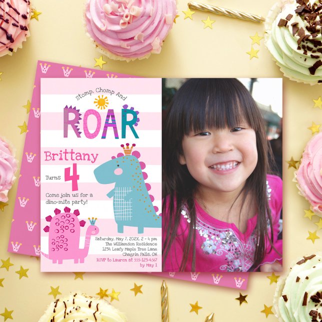 Budget Photo Dinosaurs Girl Birthday Invitation (Creator Uploaded)