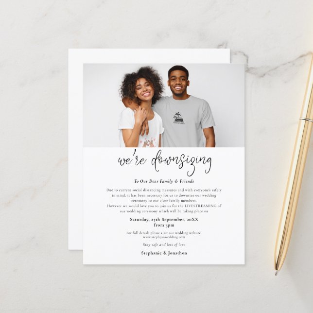 Budget Photo Downsizing Wedding Invitation (Front/Back In Situ)