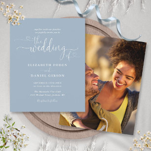 Budget Photo Dusty Blue Script Wedding Invitation