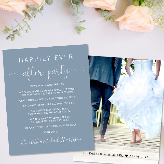 Budget Photo Dusty Blue Wedding Reception Invite (Your love story deserves a grand celebration!)