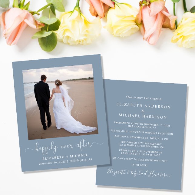 Budget Photo Dusty Blue Wedding Reception Invite (Creator Uploaded)