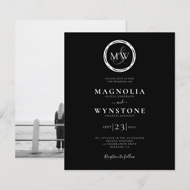 Budget Photo Elegant Monogram Wedding Invitation (Front/Back)