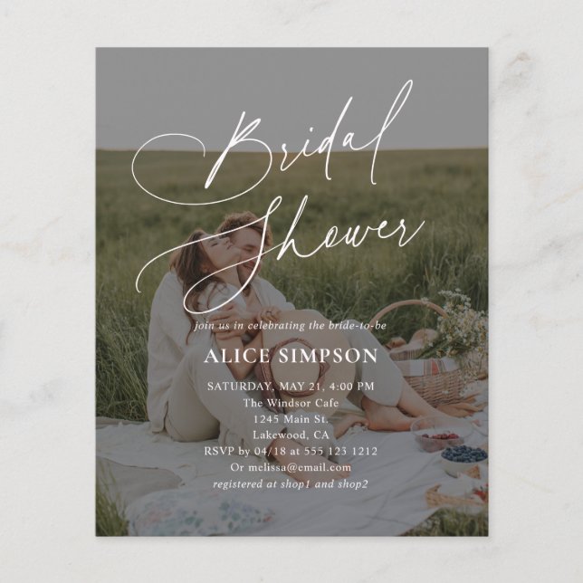 Budget Photo Elegant Script QR Code Bridal Shower Flyer (Front)