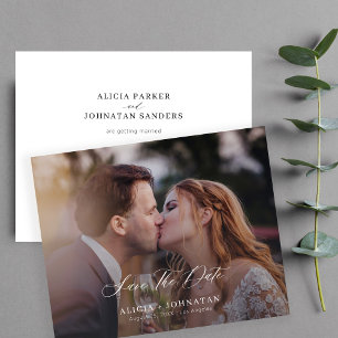Budget photo elegant script wedding save the date