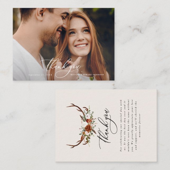 Budget photo elegant wedding thank you black white enclosure card (Front/Back)