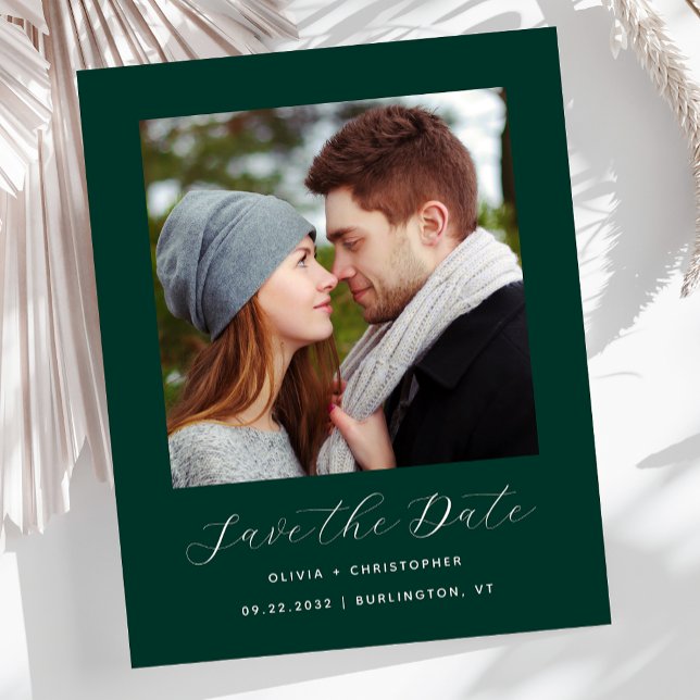 Budget Photo Emerald Green Script Save the Date (Creator Uploaded)