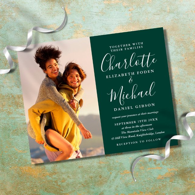 Budget Photo Emerald Green Wedding Invitation (Creator Uploaded)