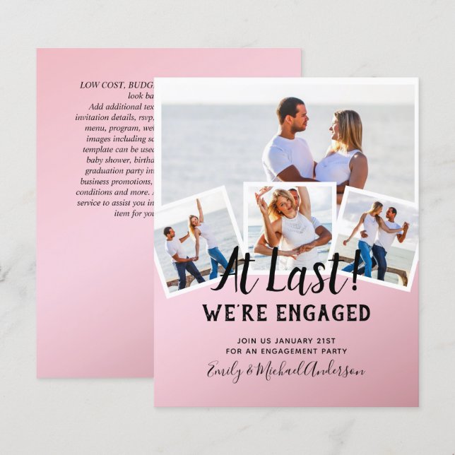 BUDGET PHOTO ENGAGEMENT QUOTE INVITES - ANY COLOR (Front/Back)