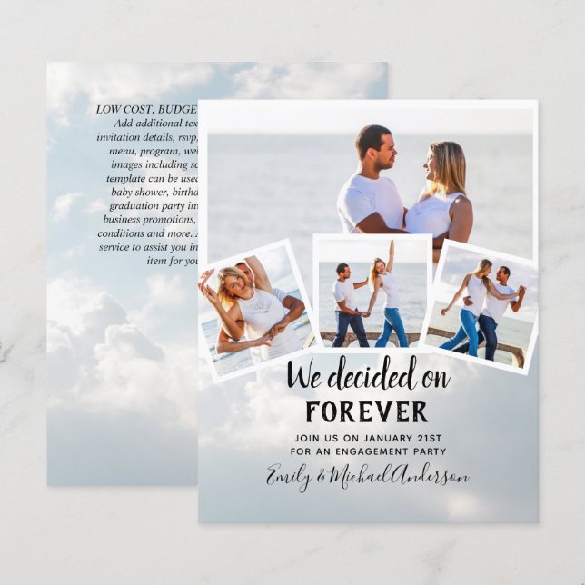 BUDGET PHOTO ENGAGEMENT QUOTE INVITES - ANY COLOR (Front/Back)
