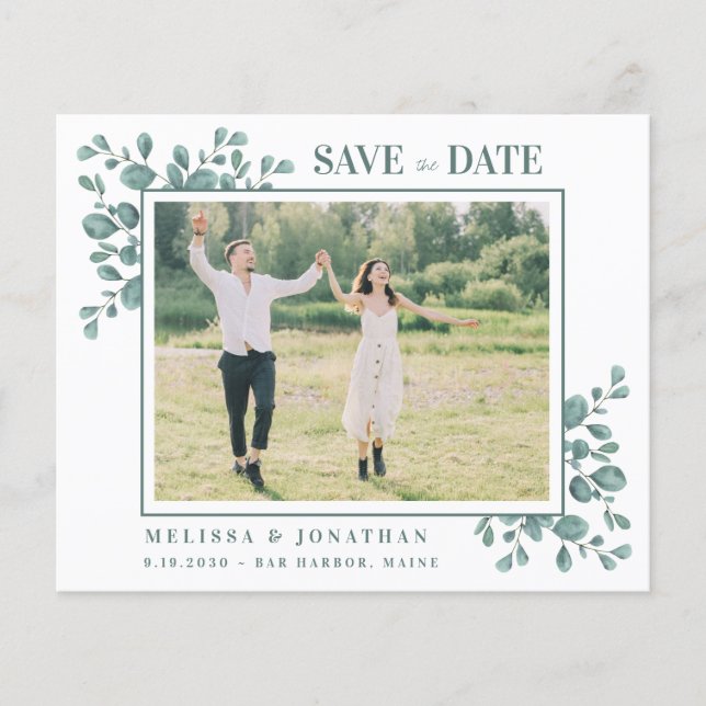 Budget Photo Eucalyptus Botanical Save The Date (Front)