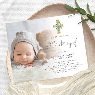 Budget Photo Eucalyptus Cross Christening Invite