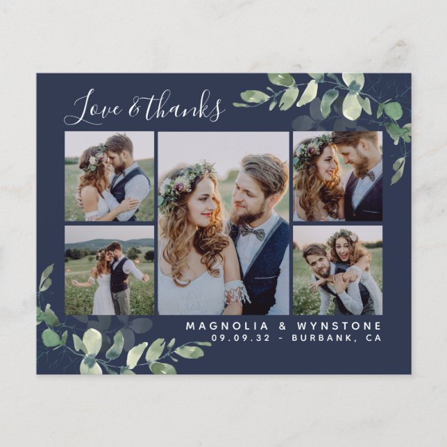 Budget Photo Eucalyptus Wedding Thank You Card (Front)