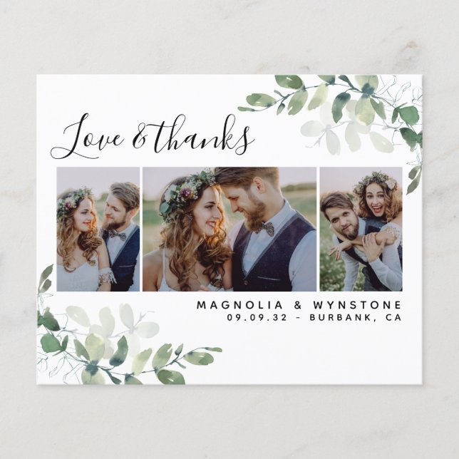 Budget Photo Eucalyptus Wedding Thank You Card (Front)