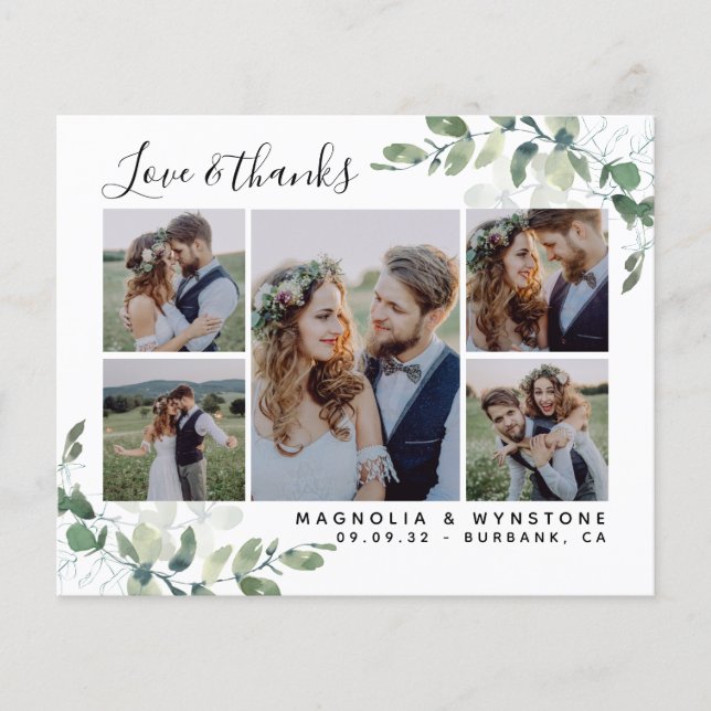 Budget Photo Eucalyptus Wedding Thank You Card (Front)
