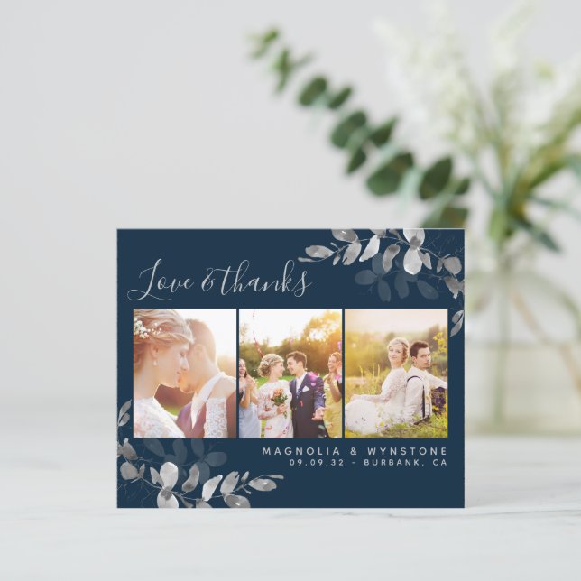 Budget Photo Eucalyptus Wedding Thank You Card (Standing Front)
