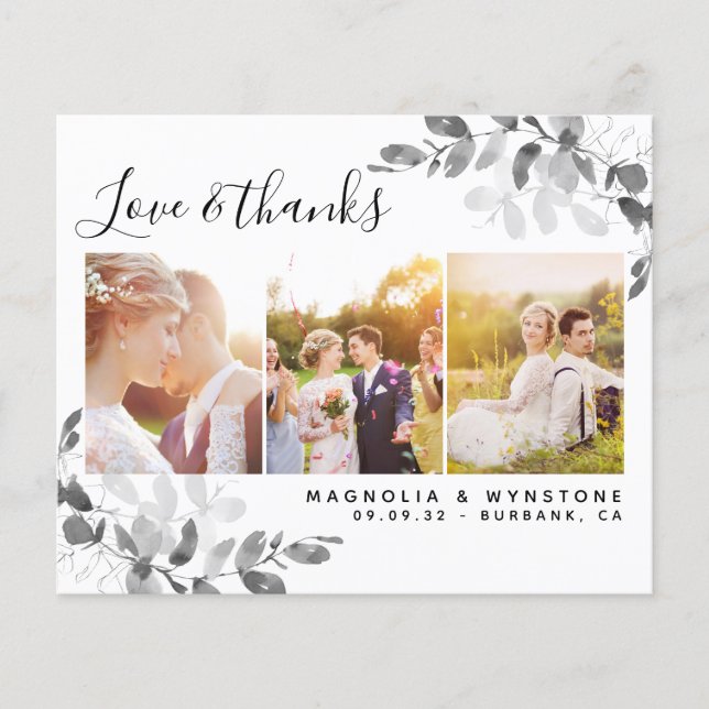Budget Photo Eucalyptus Wedding Thank You Card (Front)