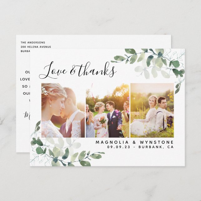 Budget Photo Eucalyptus Wedding Thank You Postcard (Front/Back)