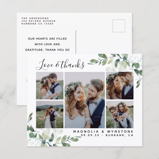 Budget Photo Eucalyptus Wedding Thank You Postcard (Front/Back)