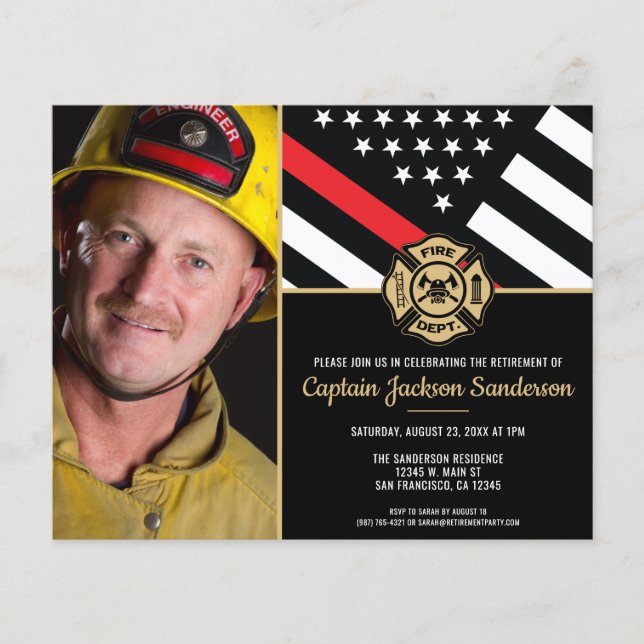 Budget Photo Firefighter Retirement Invitation (Front)