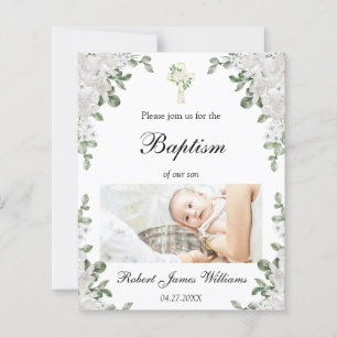 Budget Photo Floral Christening Baptism Invitation