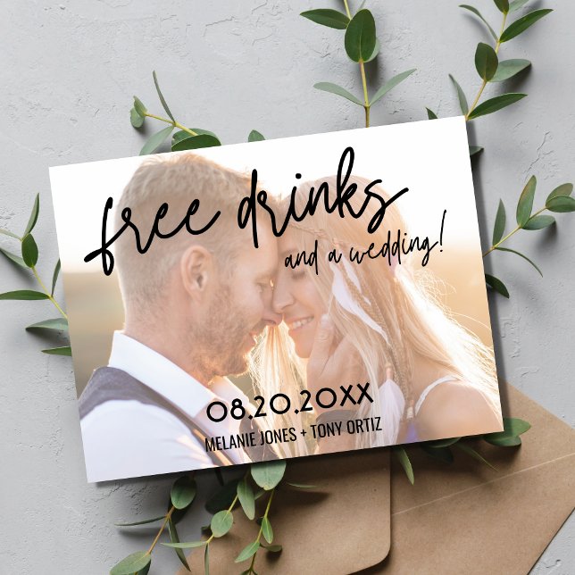Budget Photo Free Drinks Wedding Save the Date Announcement Postcard (Creator Uploaded)