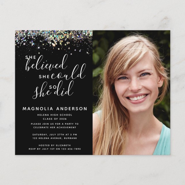 BUDGET Photo Glitter Graduation Invitation (Front)