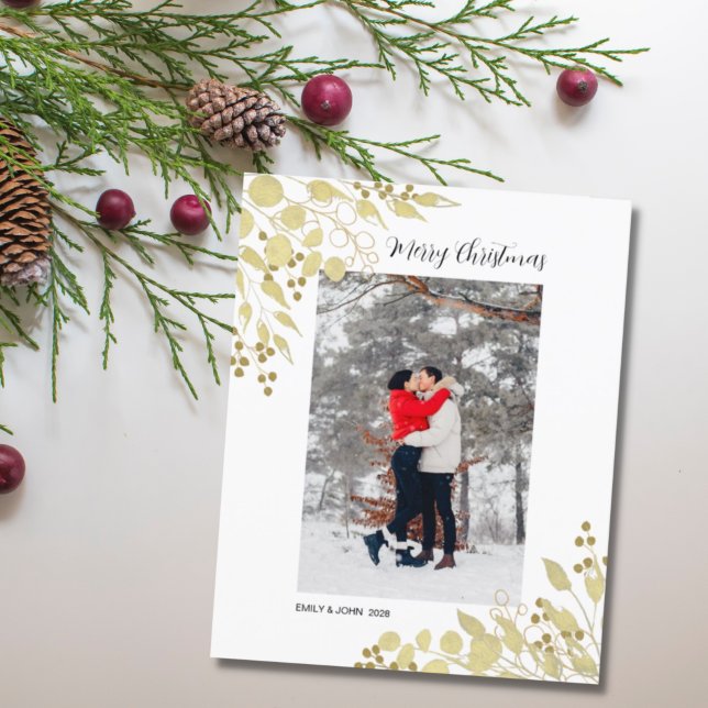 Budget Photo Gold Eucalyptus Merry Christmas Card (Creator Uploaded)