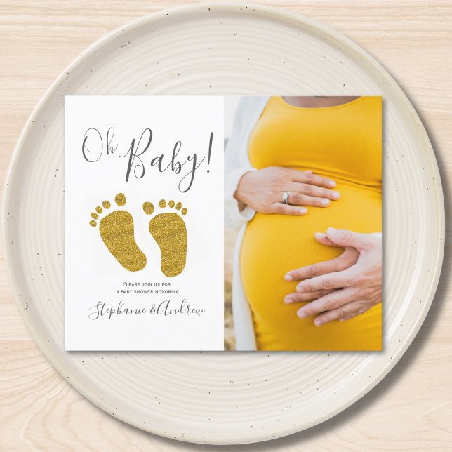 Budget Photo Gold Glitter Baby Shower Invitation (Creator Uploaded)