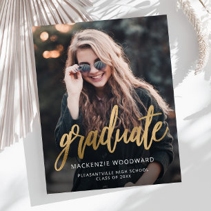 Budget Photo Gold Script Graduation Announcement