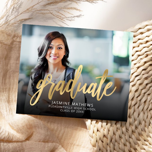 Budget Photo Gold Script Graduation Announcement (Creator Uploaded)