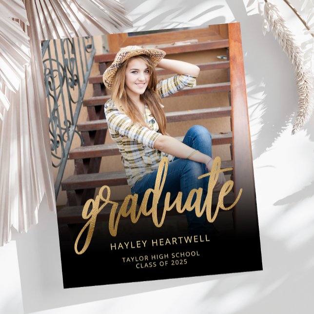Budget Photo Gold Script Graduation Announcement (Creator Uploaded)