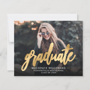 Budget Photo Gold Script Graduation Announcement