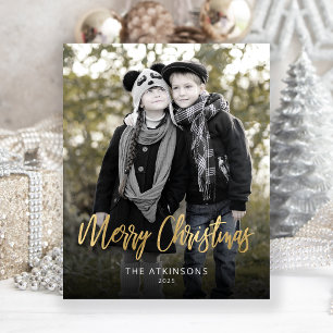 Budget Photo Gold Script Merry Christmas Card