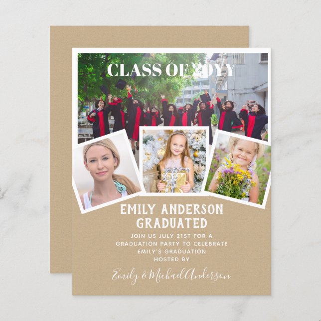 BUDGET Photo GRADUATION Invite Announcement ThankU (Front/Back)