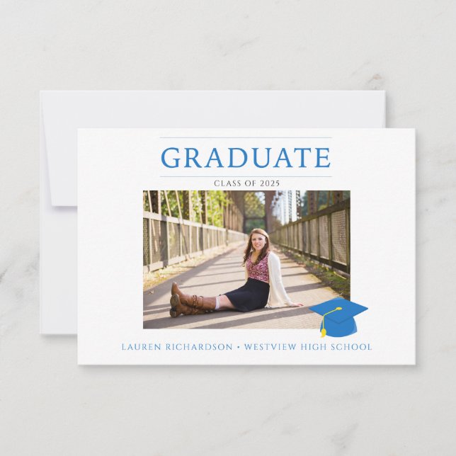 Budget Photo Graduation Party Blue & White Invitation (Front)