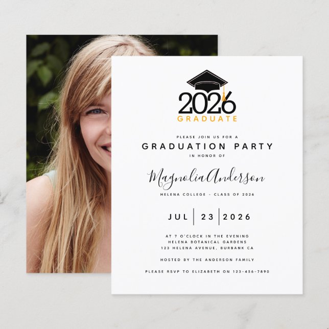 BUDGET Photo Graduation Party Invitation (Front/Back)