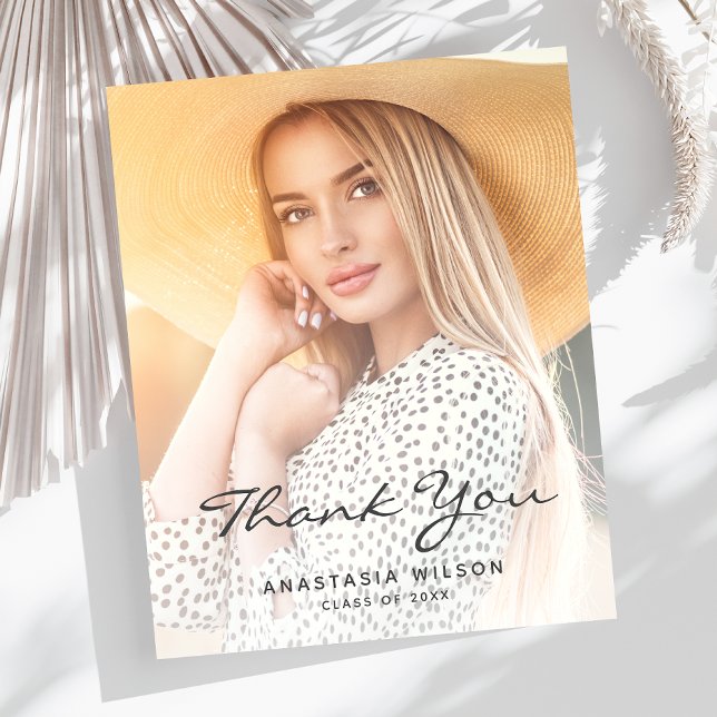 Budget Photo Grey Script Graduation Thank You Card (Creator Uploaded)