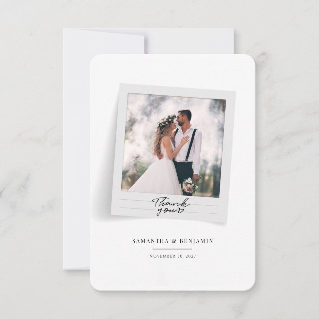 Budget Photo Hand-Lettered Wedding Thank You Card (Front)