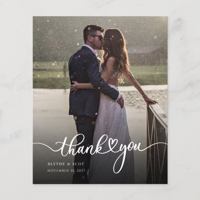 Budget Photo Hand-Lettered Wedding Thank You Card (Front)